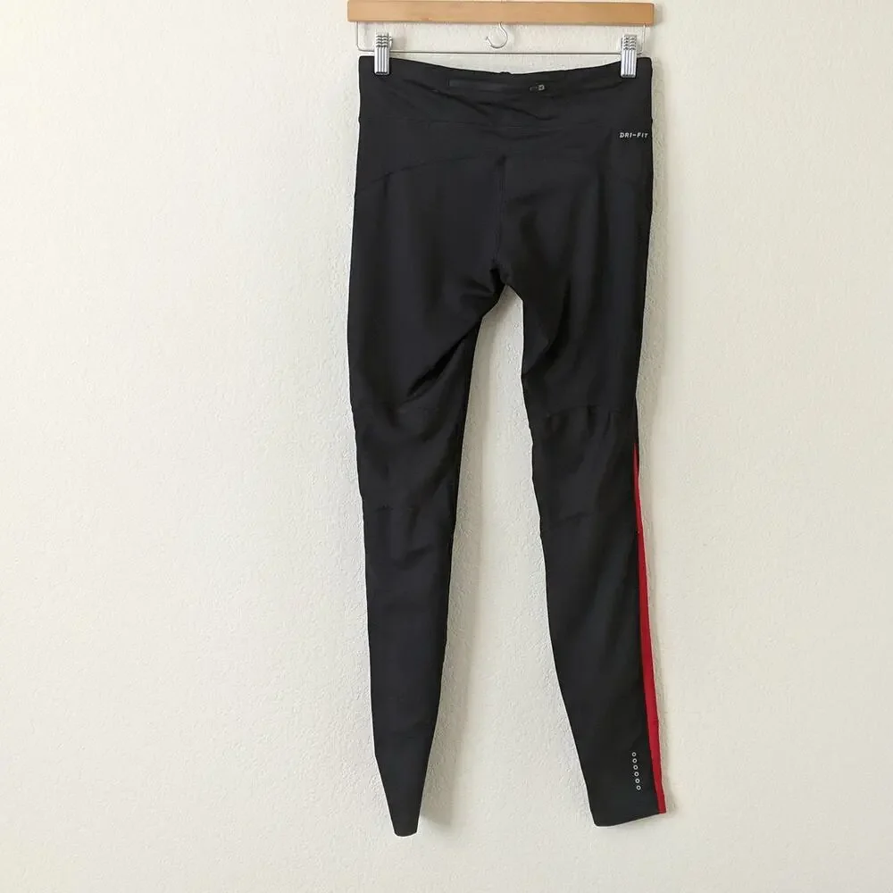 Nike Black Red Pants Womens Power Dri Fit Running Tights Run‎ Leggings Medium M